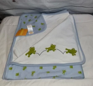 NEW 2007 '08 Gymboree Cotton Receiving Blanket Green Blue Frogs Rainy Day Fun - Picture 1 of 12