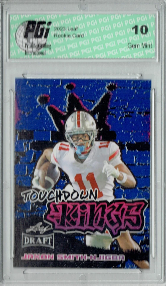 Jaxon Smith-Njigba 2023 Leaf Football #97 Blue TD Kings Rookie Card PGI 10 - Image 1 of 1