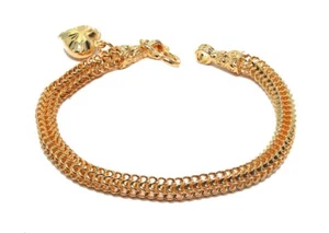 Lovely 7" 5.4mm Herringbone Heart Charm Bracelet 24K Gold GP Thai Made GT54 - Picture 1 of 3