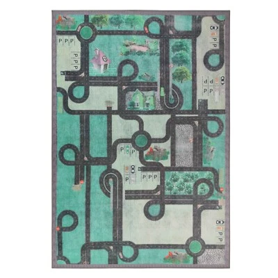 Country Road Non-Slip Kids Playroom Nursery Washable Indoor Area Rug - Image 1 of 3