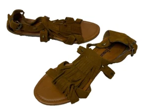 Minnetonka Merriam Suede Leather Fringe Studded Open Toe Wedge Sandals Size 9 - Picture 1 of 8