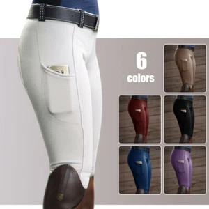Womens Horse Riding Leggings Tights Grip Phone Pocket Equestrian Skinny Thin - Picture 1 of 17