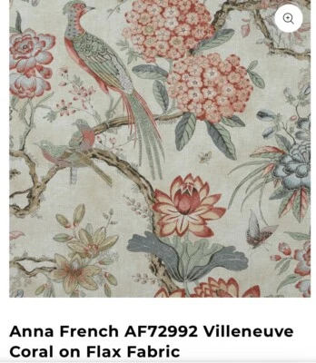 Anna French Villeneuve коралл на льне 2,75 ярда остаток $195 птицы цветочный лен - Изображение 1 из 4