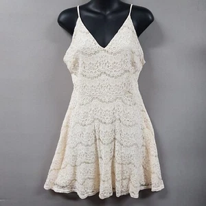 Aqua Lace Overlay Dress Women Medium Ivory Floral Mini Fit & Flare Tie Back Sexy - Picture 1 of 10