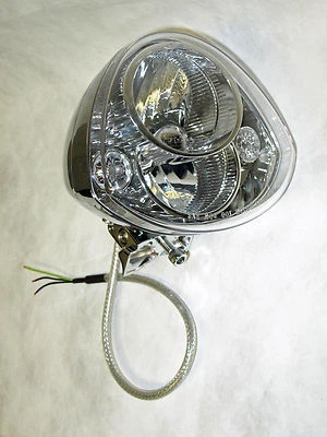 Faro de motocicleta cromado aprobado por el DOT American Iron Horse con LED DRL y cable Foto 1 de 4