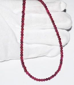 Collar de plata de ley con piedra teñida de rubí rojo cadena de 18" cuentas redondas lisas de 4/5 mm - Imagen 1 de 20