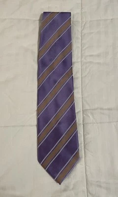 Vintage Henry Jacobson Purple Yellow Striped Neck Tie Handmade Silk/Cotton EUC - Image 1 of 4