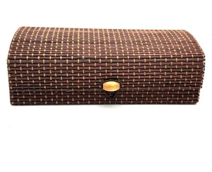 Woven Bamboo & Wood Box Chest Storage Trinkets Teabags Chocolate Brown Flap Lid - Picture 1 of 11