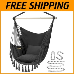 Cotton Weave Hammock Chair, 500 Lbs Weight Limit, Dark Grey - Picture 1 of 10