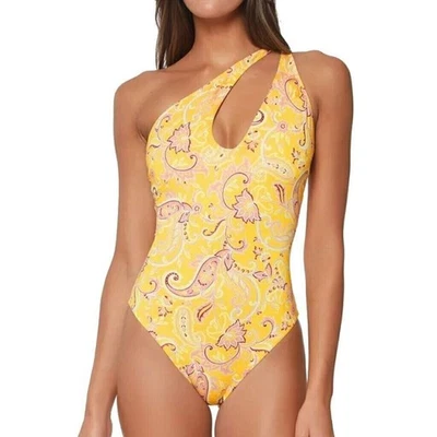 Sanctuary Women's Yellow Paisley Asymmetrical Shoulder One-Piece Swim Size L New - Image 1 of 4