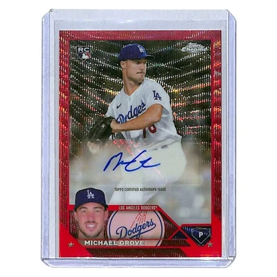 2023 Topps Chrome Michael Grove RC Red Wave Refractor Auto SSP /5 LA Dodgers - Image 1 of 2