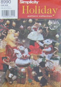 VTG Simplicity Holiday 8990 Darling 8" Stuffed MICE Mouse & Clothing Pattern UC - Picture 1 of 2