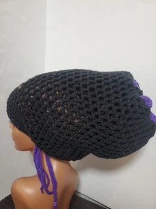 XL Crochet Dreadlock Tam Hecho a Mano Flor Púrpura Reggae Hippie Trenzas - Imagen 1 de 9