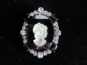 XL Tschechischer Vintage Stil Glas Strass Knopf Victoriannn schwarz verspiegelt & weiß - Bild 1 von 3