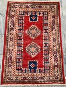3x4 ft Luxury Afghan Handmade Traditional Colorful Rug Bedroom Wool Kazak Rug - Picture 1 of 8