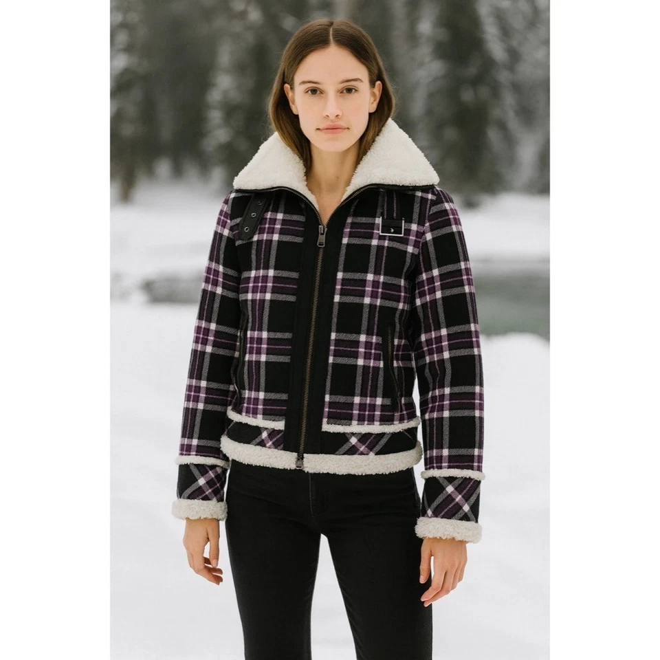 Abrigo forrado Sherpa polar a cuadros negro púrpura Harley-Davidson moto motocicleta S Foto 1 de 4