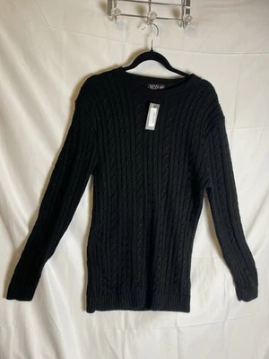 Suéter Jersey Boohoo Hombre Ajuste Muscular Tejido con Cable Negro Talla XL Foto 1 de 4