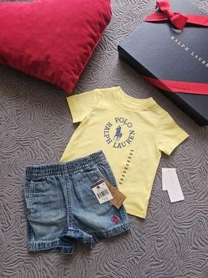 Ralph Lauren Yellow T Shirt Denim Shorts Baby Boy 2 Piece Gift Set Size 6-9m - Image 1 of 4