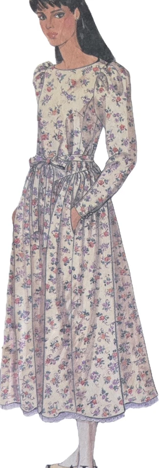 1980s Laura Ashley Puff Sleeve Round Neck Dress McCalls 9155 Sewing Pattern - Image 1 of 3