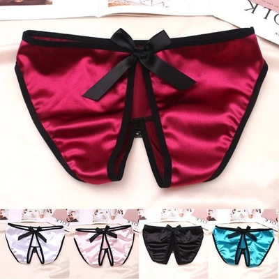 Sexy Damen Spitze Schritt offen Satin G String Höschen Dessous Unterwäsche Sli - Bild 1 von 4