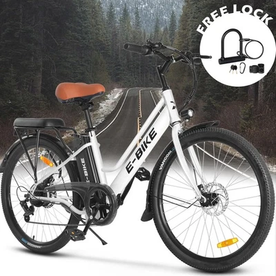 E-Bike 26" Electric Bike for Adults 500W Motor City Bicycle Commuter Ebike White - Image 1 of 4