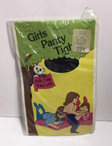VTG 1960’s ? Girls NAVY BLUE PANTY TIGHTS One Pair Non-Run Seamless SZ 7-10 NOS - Picture 1 of 3