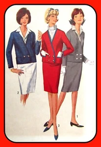 Misses Jrs SKIRT Jacket SUIT Dickey Cuffs Simplicity 5595 Vtg 1964 Sew Pattern - Picture 1 of 3