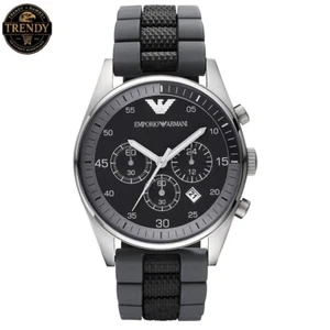 EMPORIO ARMANI SPORTIVO AR5866 BLACK DIAL SILICONE STRAP MEN'S WATCH - Picture 1 of 3