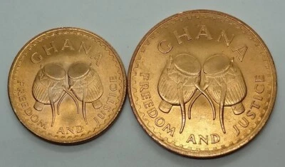 1967 GHANA, 1/2 & 1 PESEWA, SET OF 2 COINS, HIGH GRADE, KM# 12 & 13 - Image 1 of 4