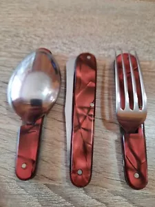 Vintage Old BAKELITE CATALIN Camping Cutlery Travel Cutlery Folding Set - Picture 1 of 21