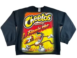 Vintage 2000s Cheetos Crunchy Flamin Hot Black Crew Neck Sweatshirt Sz L Rare - Picture 1 of 12