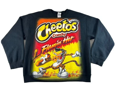 Винтажная толстовка 2000-х Cheetos Crunchy Flamin Hot черная с круглым вырезом размер L редкая - Изображение 1 из 4