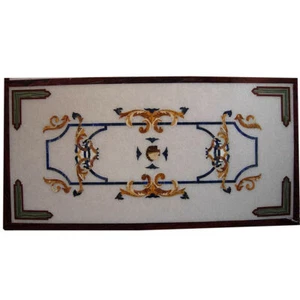 4'X2' white Marble Table Top coffee center Inlay lapis pietra dura antique w22 - Picture 1 of 3