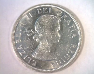 1960 CANADIAN SILVER DOLLAR ELIZABETH II CHOICE ABOUT UNCIRCULATED CH. AU NICE - Picture 1 of 2