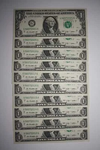 10 Consecutive Serial # US $1 DOLLAR BILLS Uncirculated in 10-Pocket PORTFOLIO - Picture 1 of 3