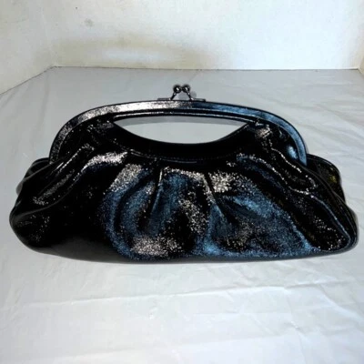 Beverly Feldman Black Patent Leather Clutch Leopard “Too much is not enough” - Image 1 of 4