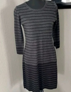 AB Studio Sweater Dress Womens Size Large Grey Striped 3/4 Sleeve Round Neck NEW - Picture 1 of 12