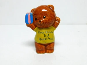 Bear Figurine Miniature Porcelain 2.5" Friend Happy Birthday Ex. Vintage Cond. - Picture 1 of 6