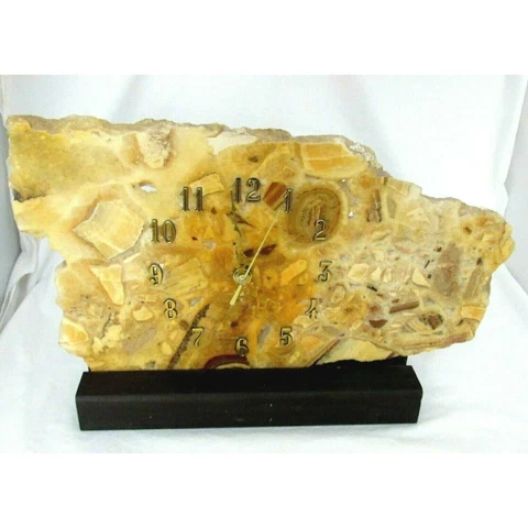 Vintage Stone Slab Onyx Clock Honey Table Shelf Mantle Rock Battery Operated Cover
