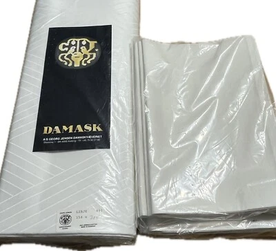 Vtg Georg Jensen Damask Rectangular Table Cloth 'Linje' + 12 x Napkins Ivory - Image 1 of 4