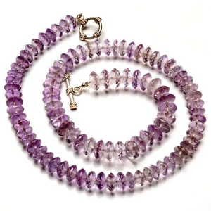 Collar de cuentas rondelle corte alemán tamaño 8 mm gemas amatista natural 16,5" - Imagen 1 de 6