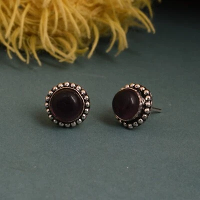 Amethyst Round Stud Earrings 925 Silver Plated Studs Earrings for Women - Image 1 of 3