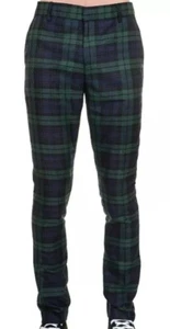 RUN & FLY Tartan Trouser Pants Retro Plaid Blue Green Size 40L Slim Inseam 34.5 - Picture 1 of 18