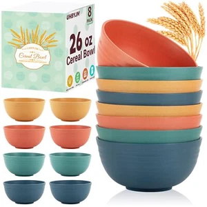 8 Pcs 22oz Unbreakable Cereal Bowls Microwave Dishwasher Safe Wheat Straw Bowls - Picture 1 of 7