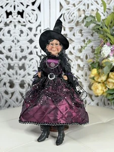 27"Halloween Witch In Burgundy Black Lace Dress W/Bird in Cage, Sitting Doll - Picture 1 of 11