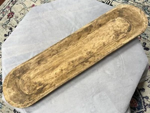 Vintage Antique Wooden Dough Bowl, Bread Trencher Centerpiece, Distressed 42" L - Picture 1 of 3