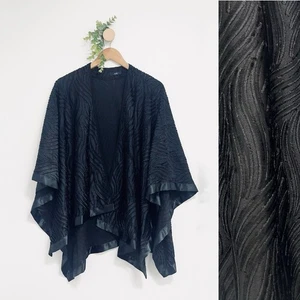 Poncho Ruti Negro Burnout Frente Abierto Lagenlook Mujer’s Talla Única - Imagen 1 de 8