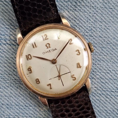 Parachoques Omega automático vintage 1950, Omega 2402-3c, chapado en oro, Omega 342 Cal. Foto 1 de 4