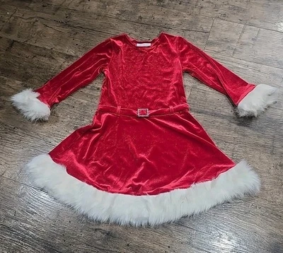 Bonnie Jean Girls Velvet CHRISTMAS  Dress Sz 6 Red Shimmer Velvet White Faux Fur - Image 1 of 4