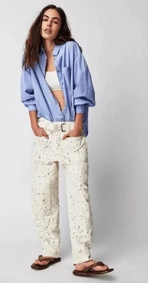 Free People Belted Painter Pants Cargo White Artist Paint Size 6 - Image 1 of 4
